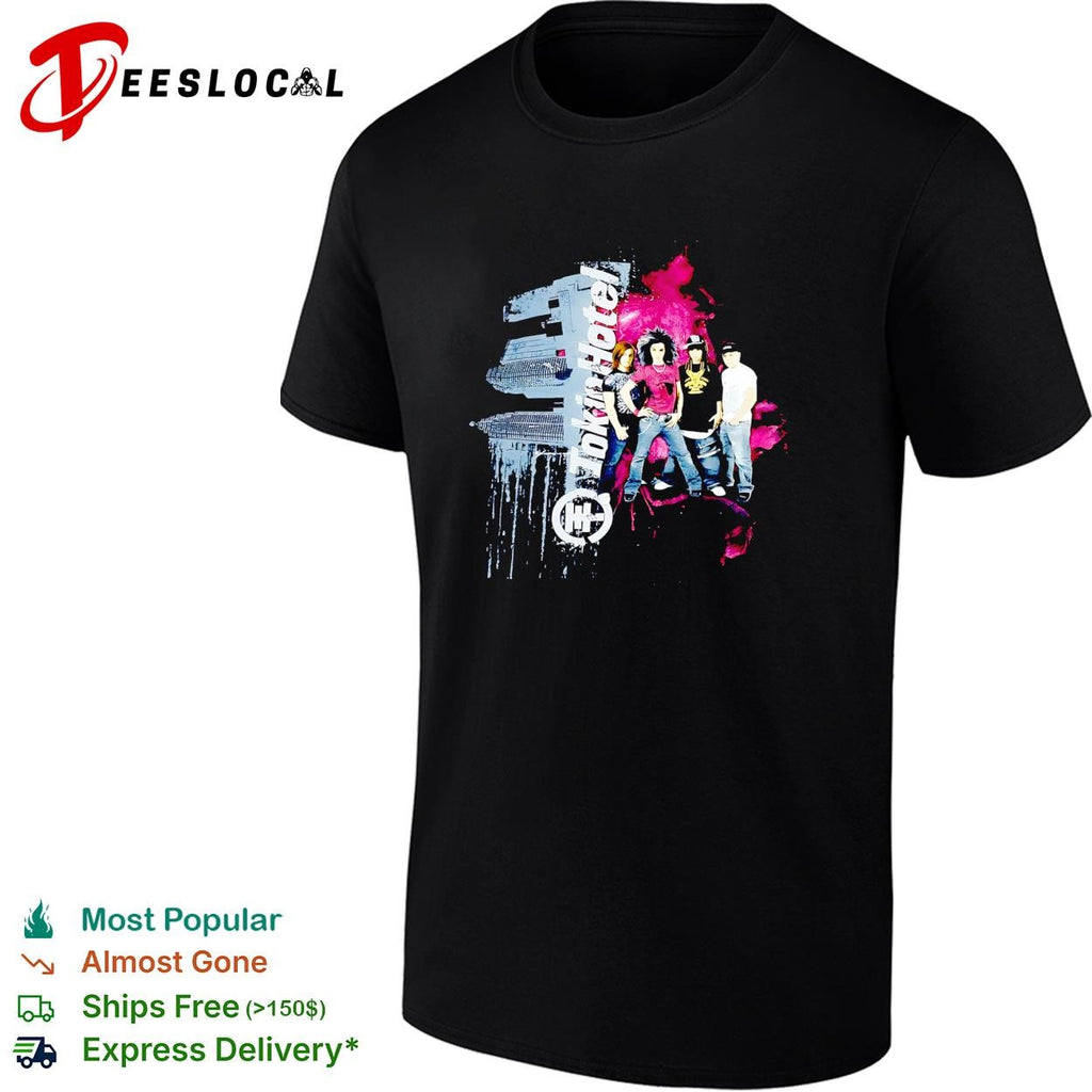 Tokio Hotel band group portrait pink paint splatter background graphic shirt