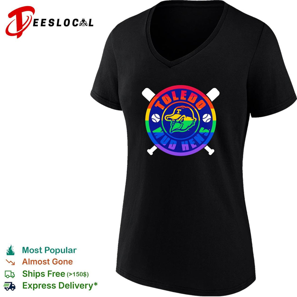 Toledo Mud Hens pride rainbow logo crossed baseball bats and balls graphic shirt
