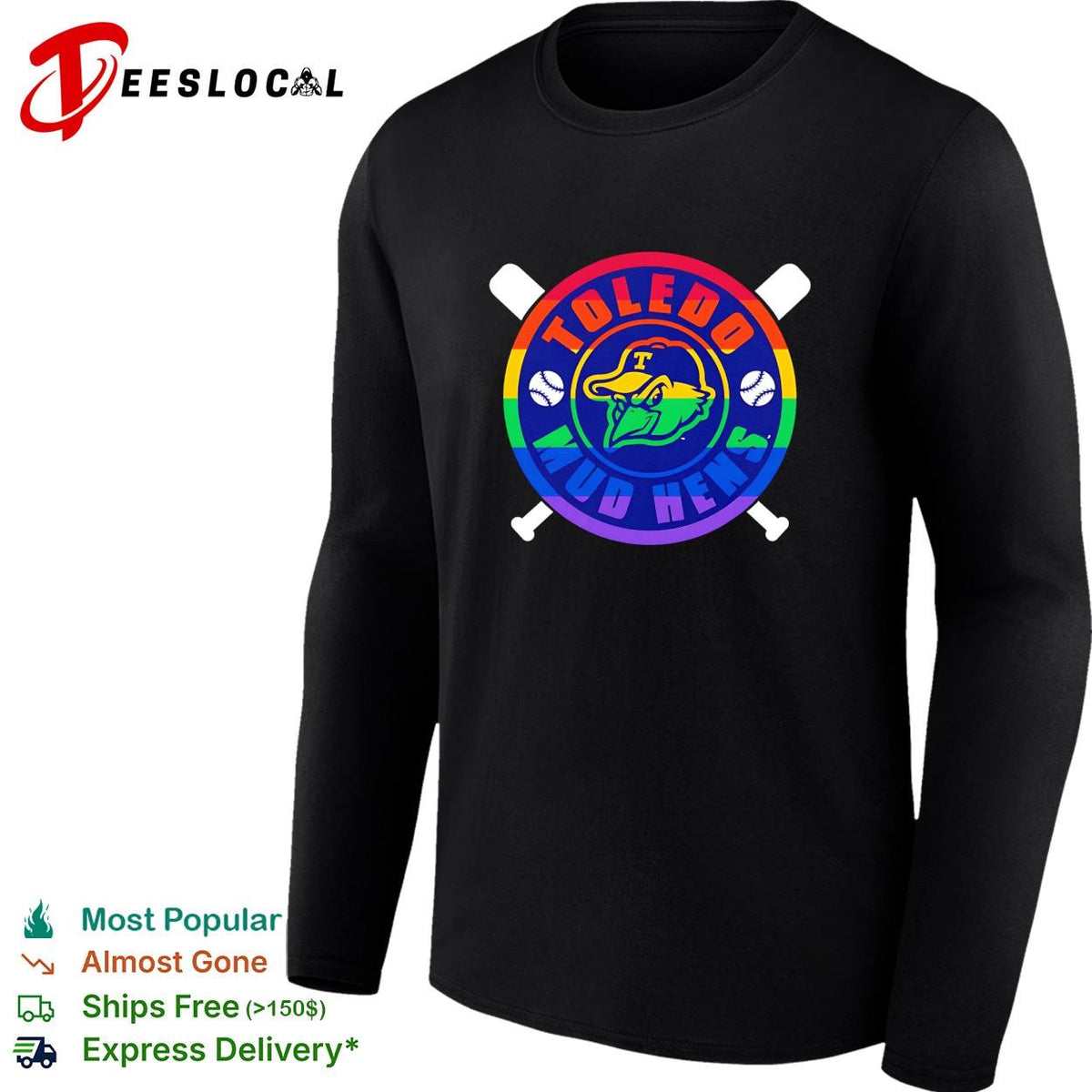 Toledo Mud Hens pride rainbow logo crossed baseball bats and balls graphic shirt