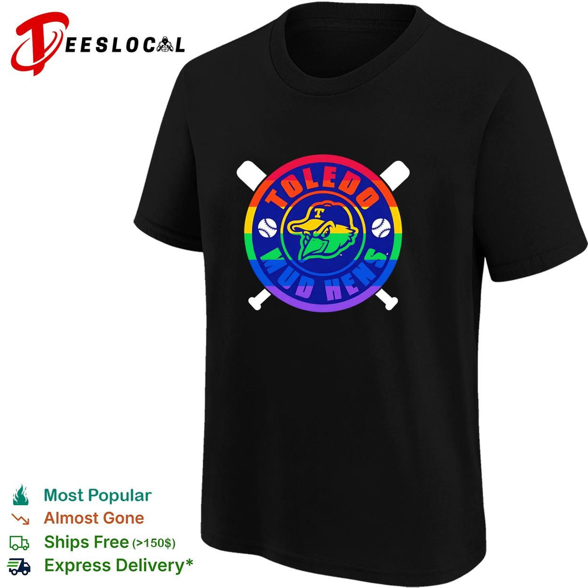 Toledo Mud Hens pride rainbow logo crossed baseball bats and balls graphic shirt
