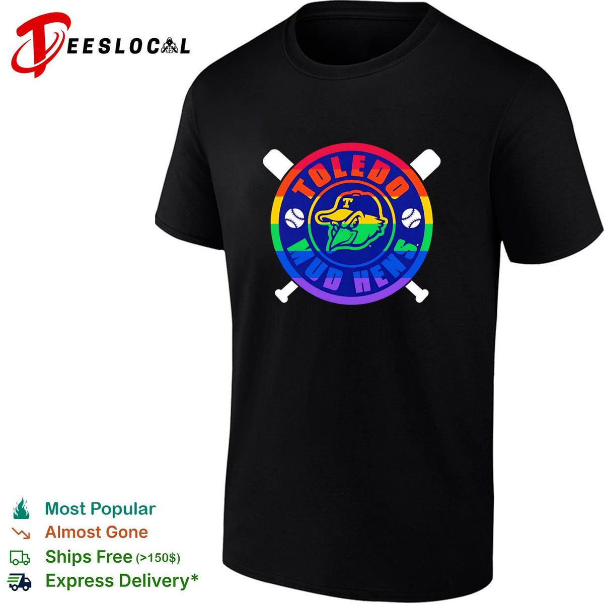 Toledo Mud Hens pride rainbow logo crossed baseball bats and balls graphic shirt