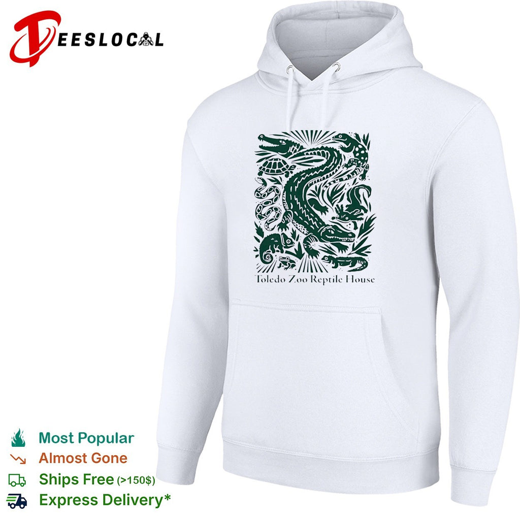 Toledo Zoo Reptile House green linocut style alligator turtle and snake illustration shirt