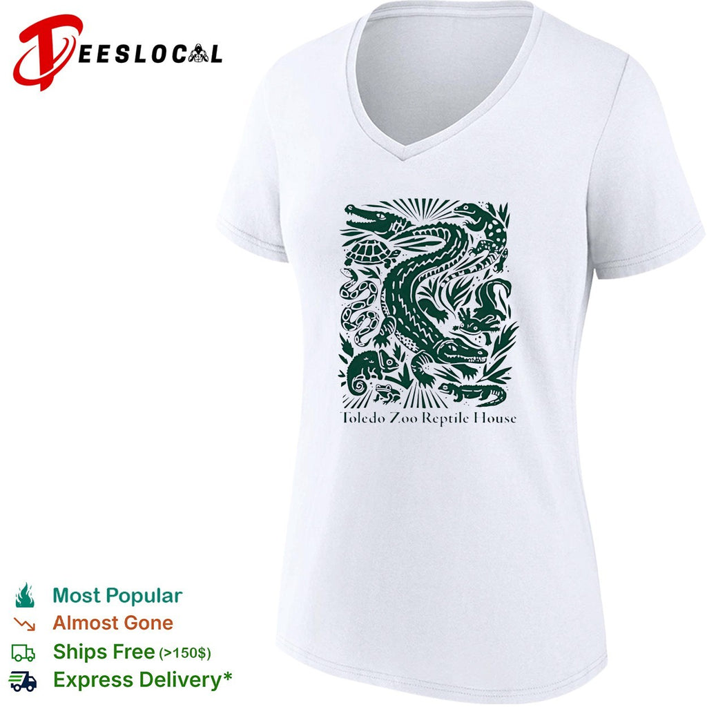 Toledo Zoo Reptile House green linocut style alligator turtle and snake illustration shirt