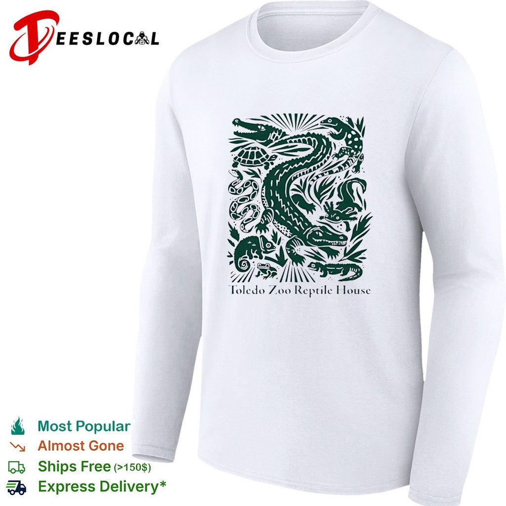 Toledo Zoo Reptile House green linocut style alligator turtle and snake illustration shirt