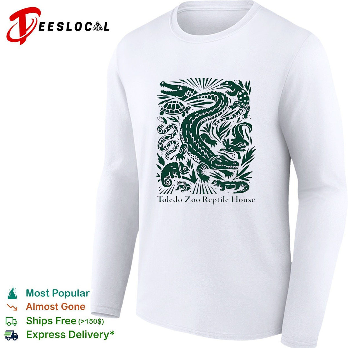 Toledo Zoo Reptile House green linocut style alligator turtle and snake illustration shirt