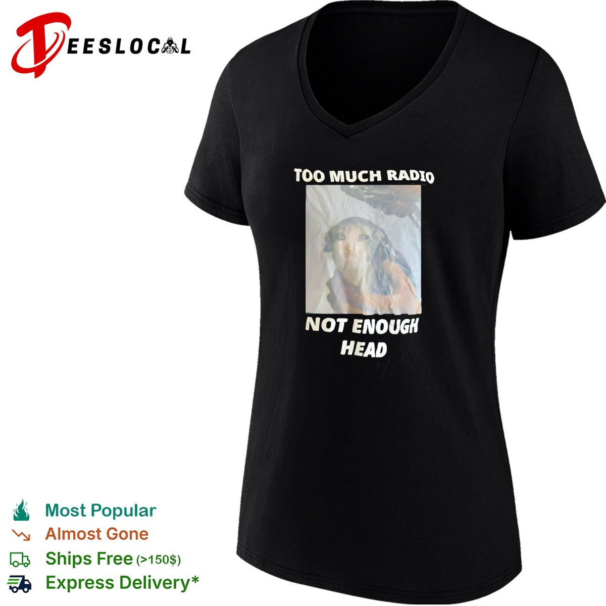 Too Much Radio Not Enough Head Sad Cat Shirt