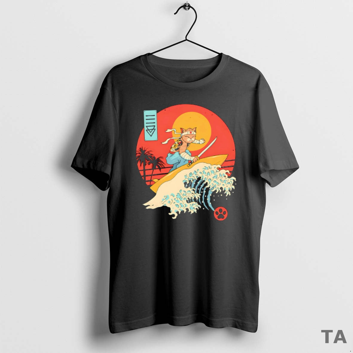 Top Catana Cat Surf Sunset Wave Japan T Shirt Sweater