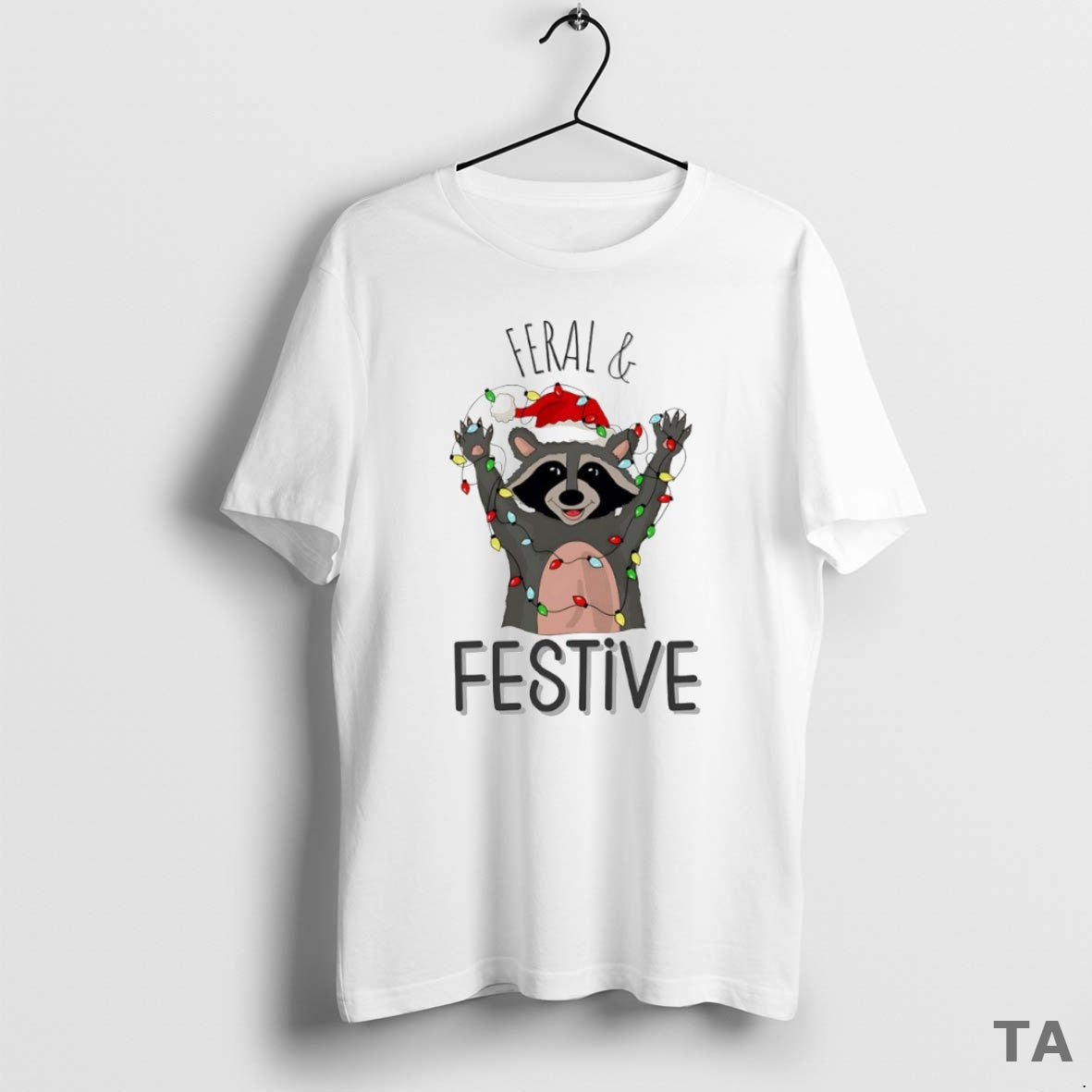 Top Raccoon Feral And Festive Christmas Lights Circle T Shirt Sweater