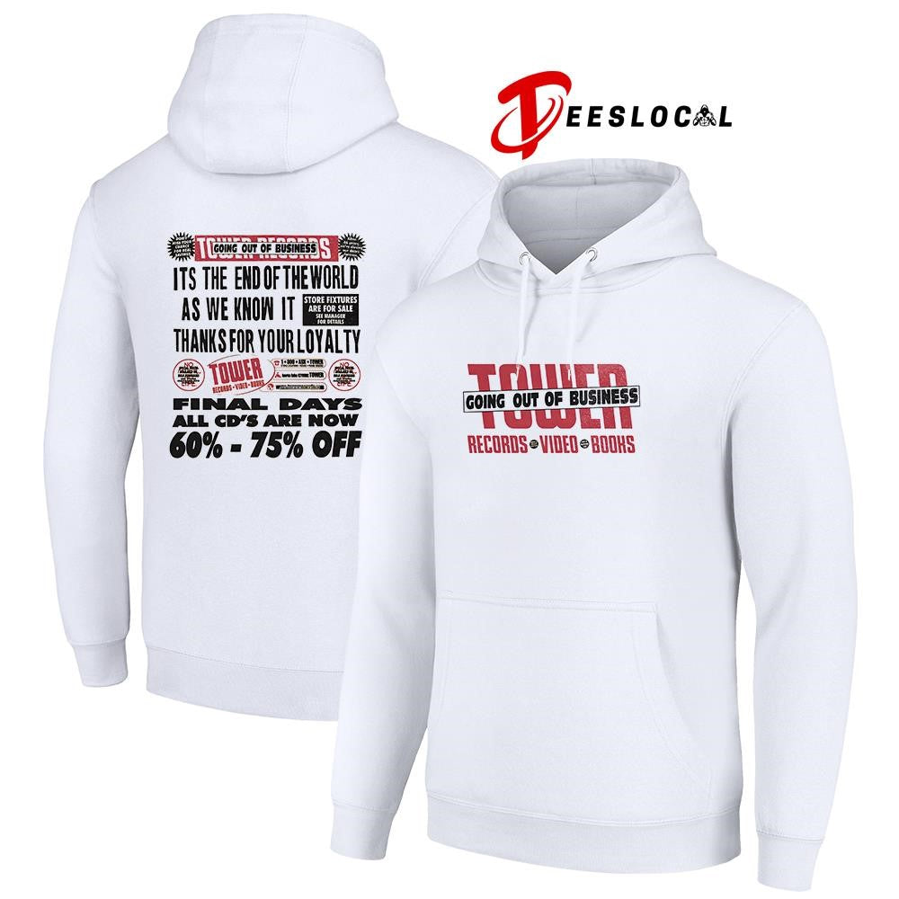 Tower going out of business records video books it’s the end of the world graphic shirt