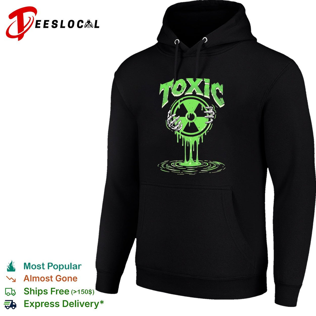 Toxic green radioactive symbol with skeletal hand dripping ooze illustration shirt