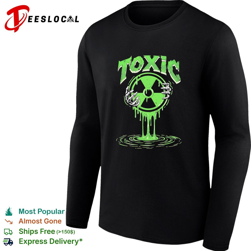 Toxic green radioactive symbol with skeletal hand dripping ooze illustration shirt