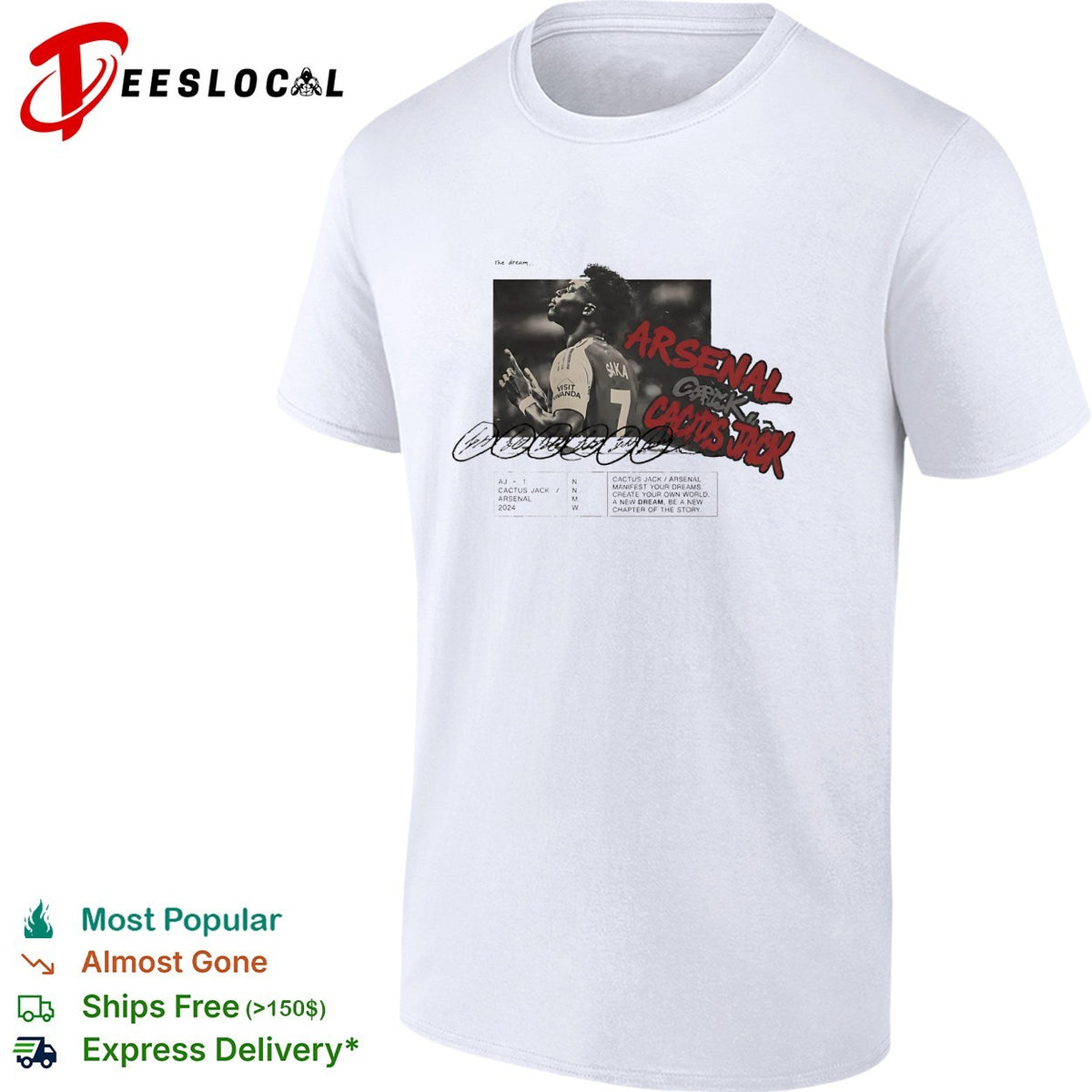 Travis Scott X Arsenal Cactus Jack Bukayo Saka graphic shirt