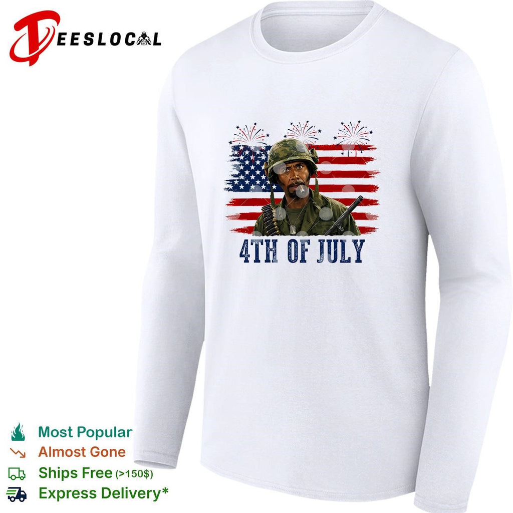 Tropic Thunder soldier 4th of July USA flag fireworks version two shirt