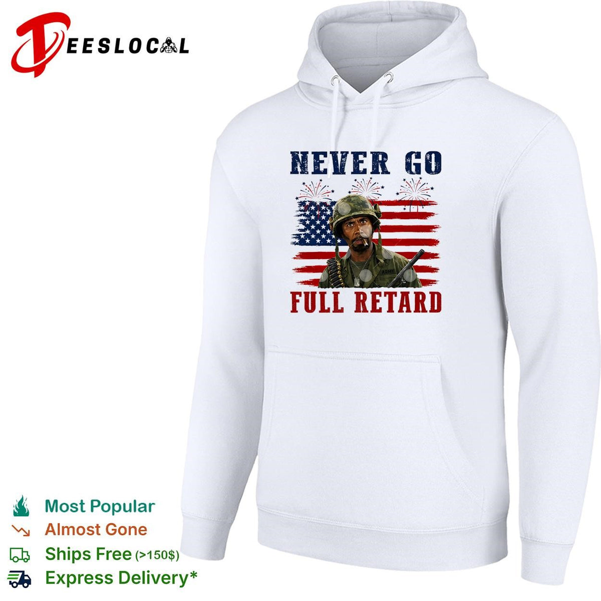 Tropic Thunder soldier Kirk Lazarus USA flag 4th of July fireworks shirt