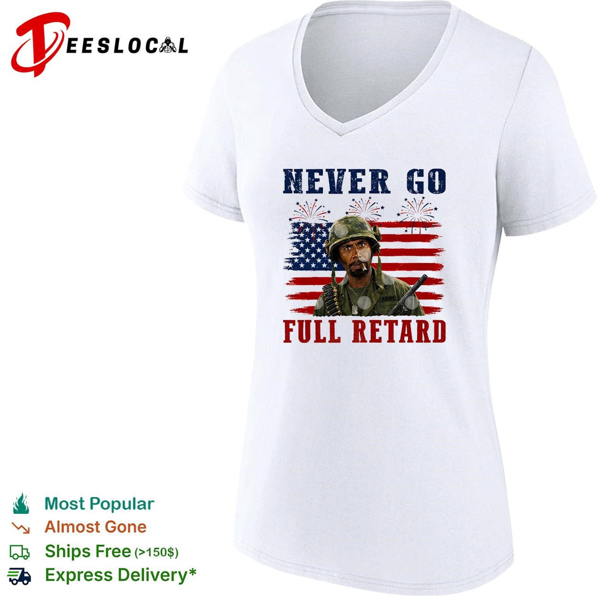Tropic Thunder soldier Kirk Lazarus USA flag 4th of July fireworks shirt
