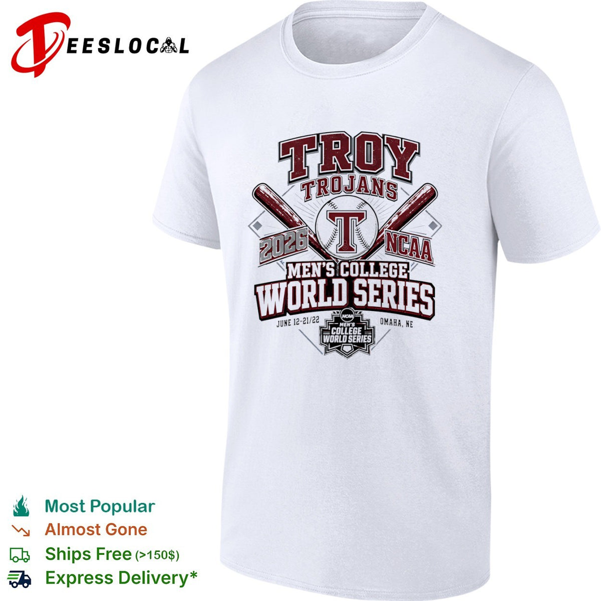 Troy Trojans 2026 NCAA Mens College World Series Omaha NE shirt