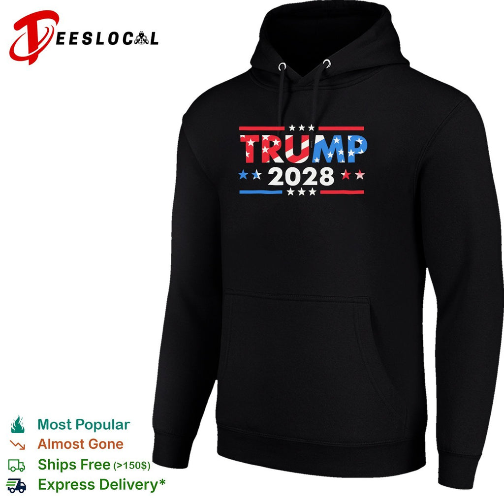 Trump 2028 bold patriotic flag stars stripes political fan art shirt
