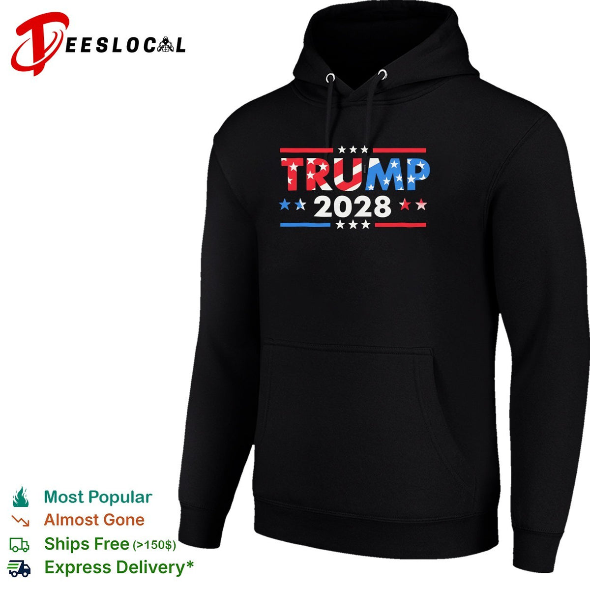 Trump 2028 bold patriotic flag stars stripes political fan art shirt