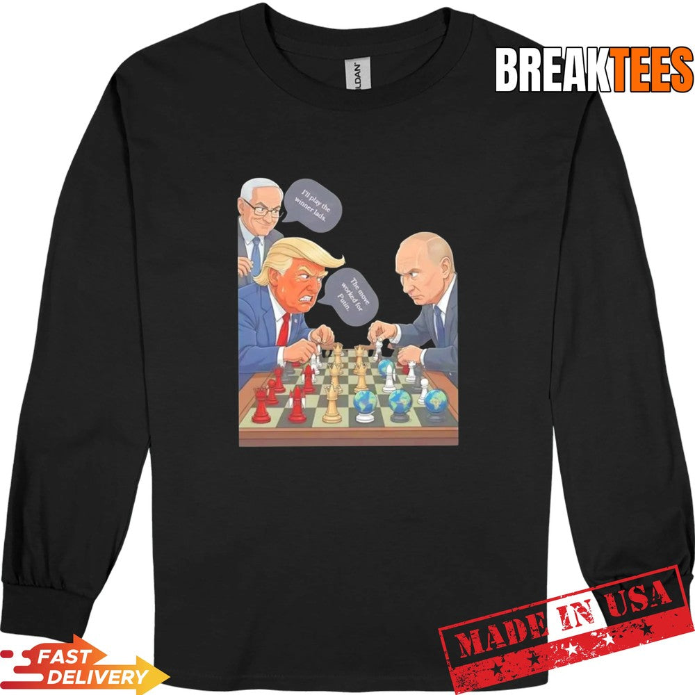 Trump and Putin political chess world leaders cartoon satire t-shirt