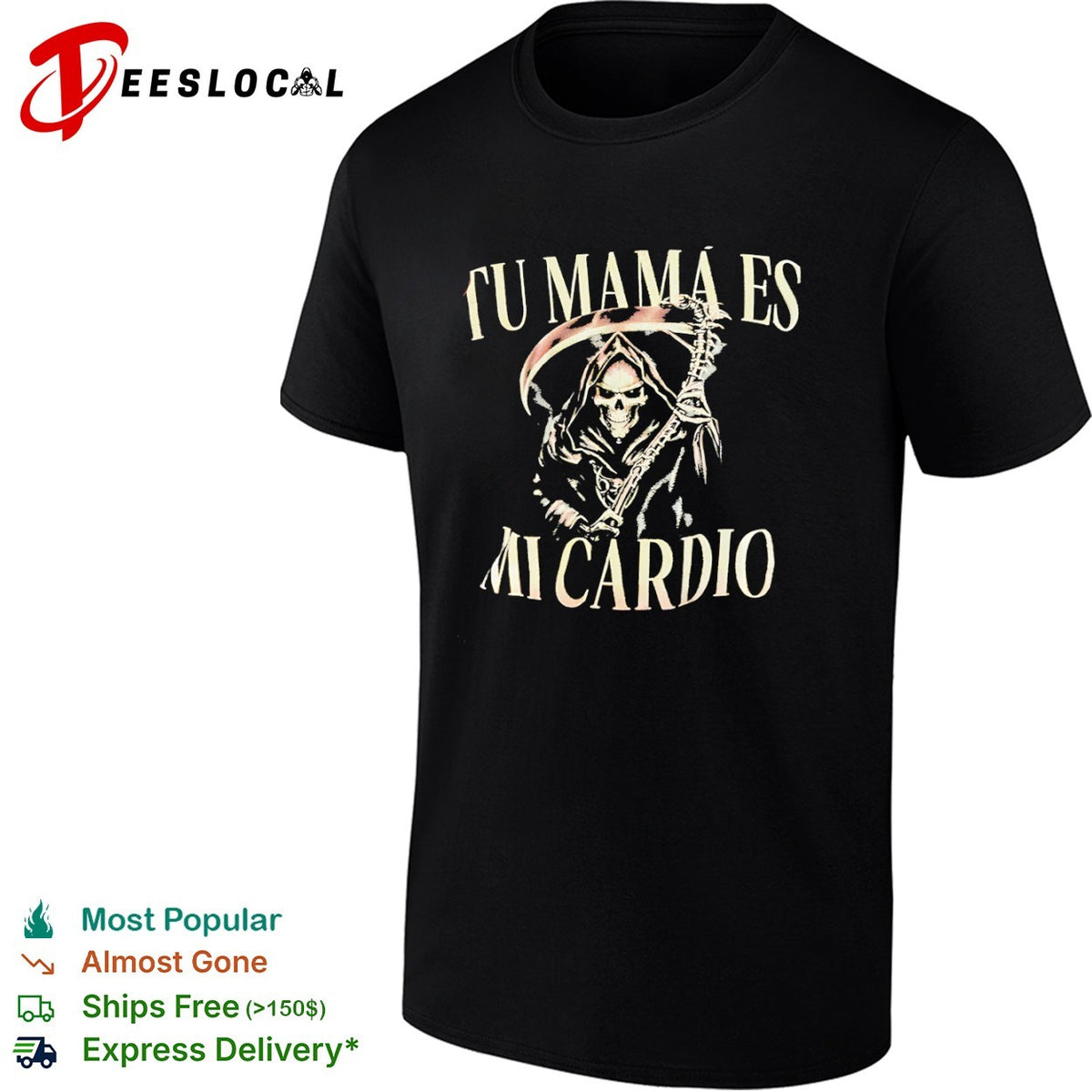 Tu mama es mi cardio Grim Reaper skeleton shirt