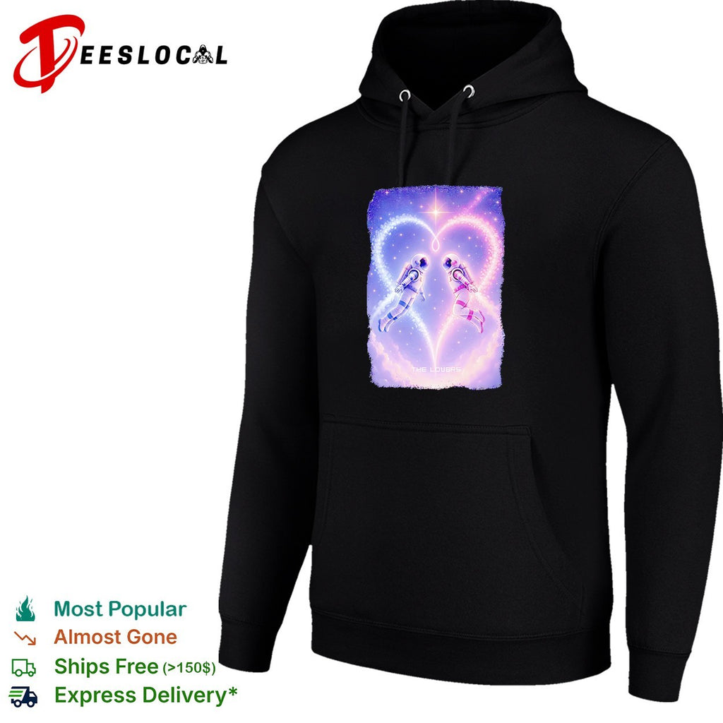 Two astronauts floating heart formation starry space The Lovers art shirt