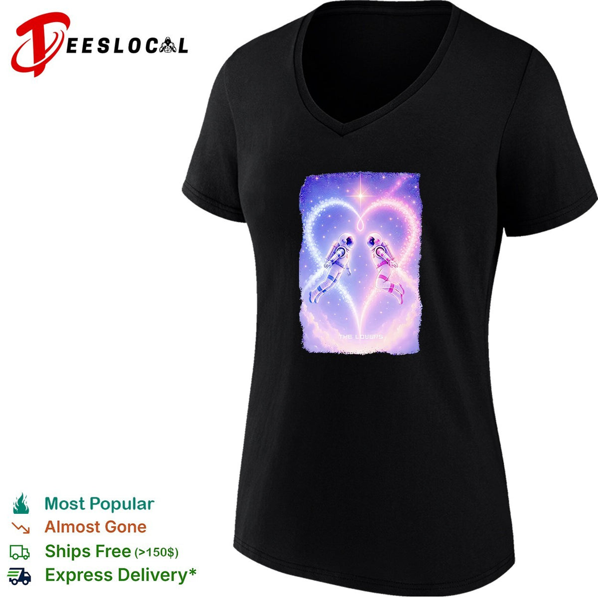 Two astronauts floating heart formation starry space The Lovers art shirt