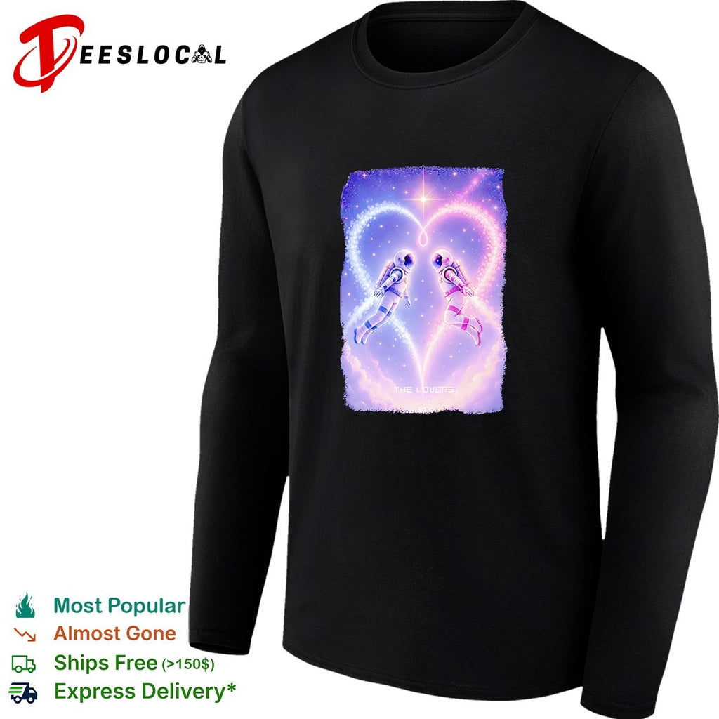 Two astronauts floating heart formation starry space The Lovers art shirt