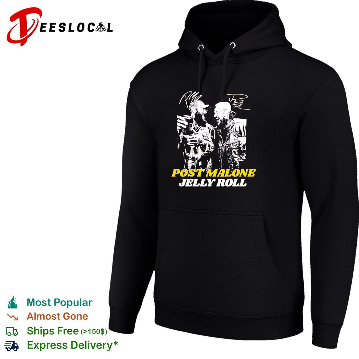 Two rap artists duo portrait signatures bold text shirt