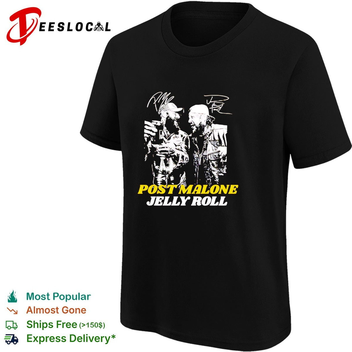 Two rap artists duo portrait signatures bold text shirt