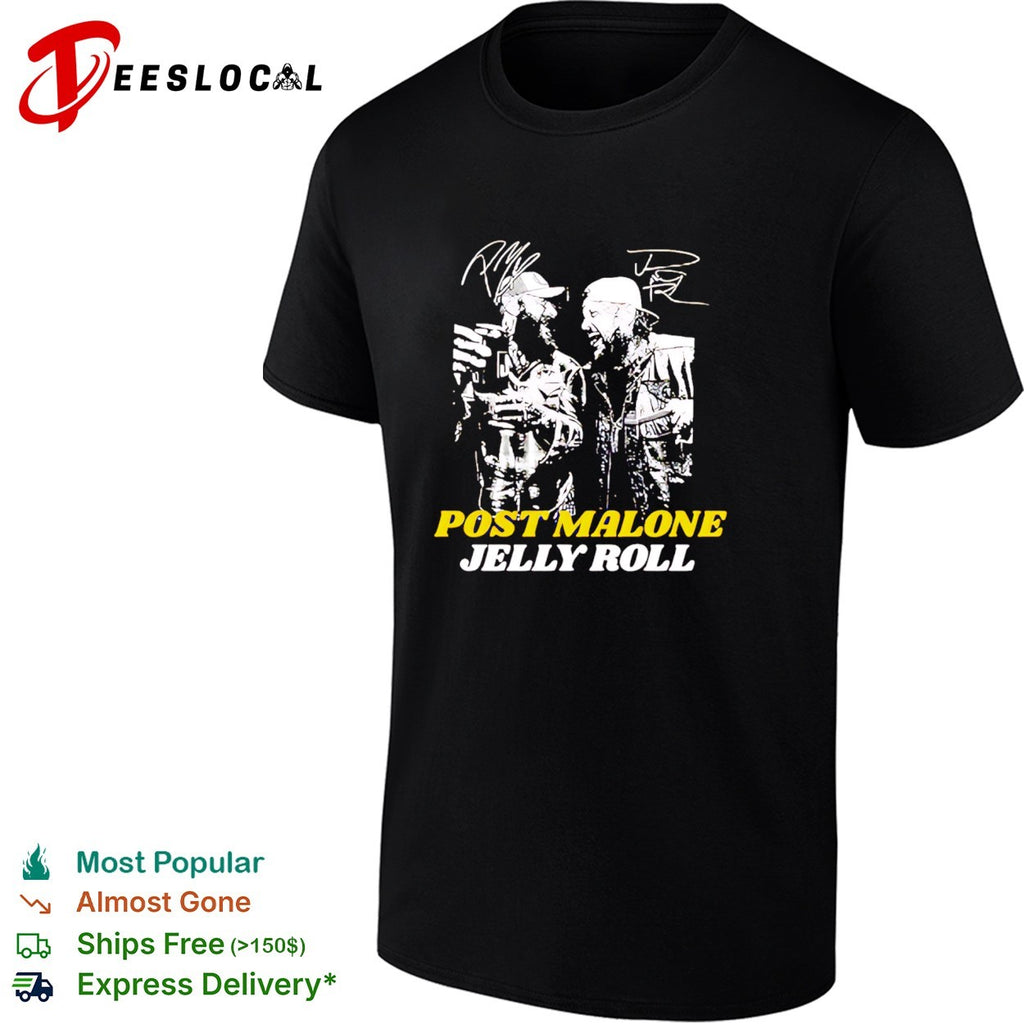 Two rap artists duo portrait signatures bold text shirt