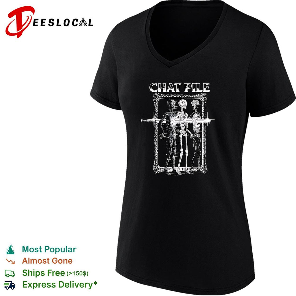 Two skeletons portrait ornate baroque frame gothic black shirt
