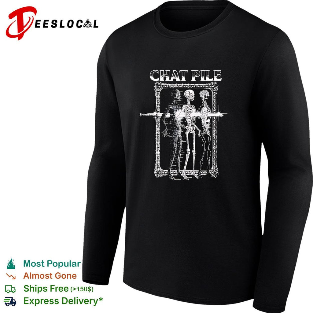 Two skeletons portrait ornate baroque frame gothic black shirt
