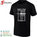 Two skeletons portrait ornate baroque frame gothic black shirt