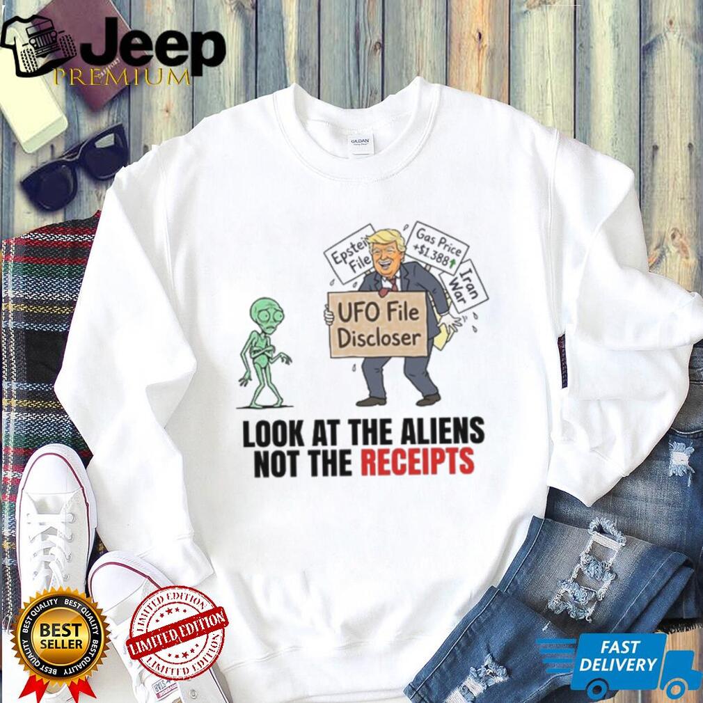 UFO File Discloser Political Satire Alien Receipt Graphic T Shirt