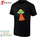 UFO alien spaceship abducting cat embroidered space humor shirt
