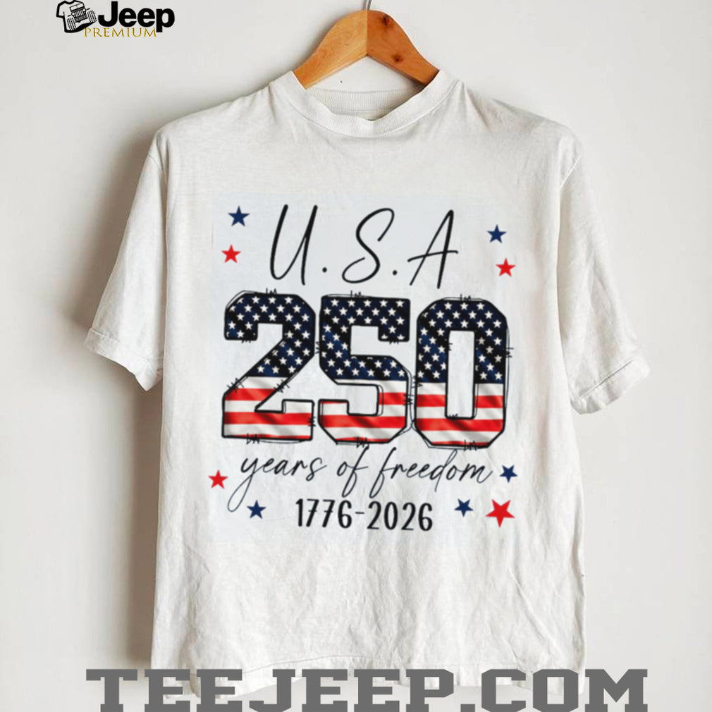 USA 250 Years of Freedom American Flag Text Shirt
