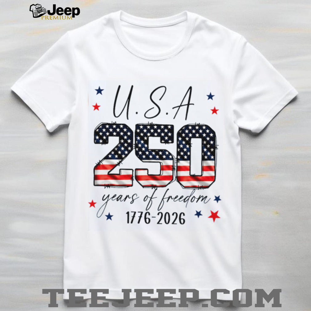USA 250 Years of Freedom American Flag Text Shirt
