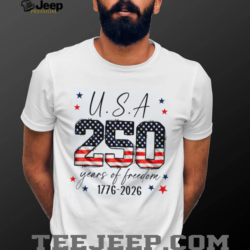 USA 250 Years of Freedom American Flag Text Shirt