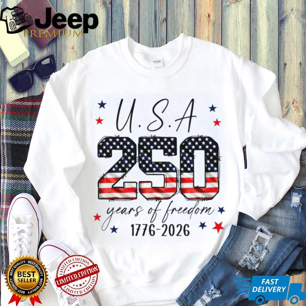 USA 250 Years of Freedom American Flag Text Shirt