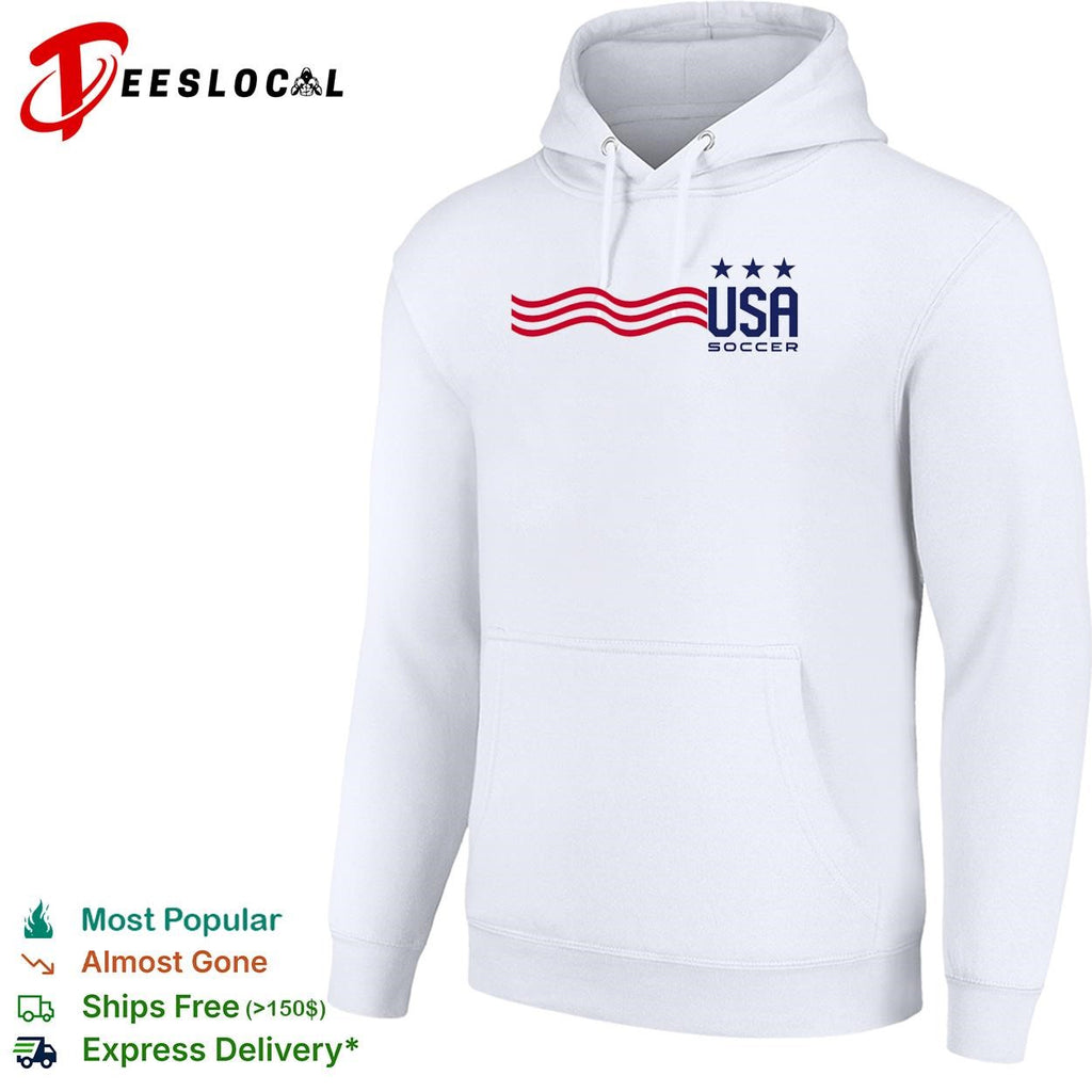 USA Soccer wavy stripes flag three stars minimal white shirt
