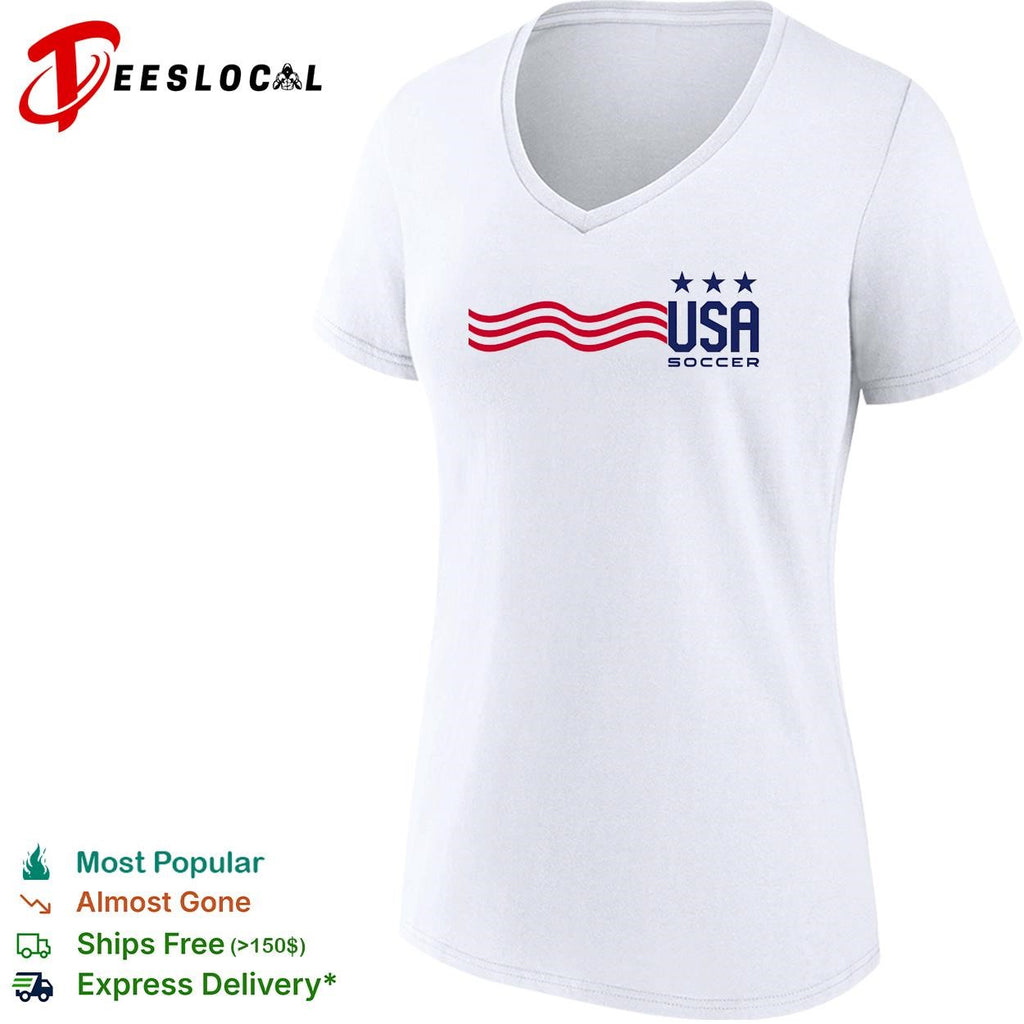 USA Soccer wavy stripes flag three stars minimal white shirt