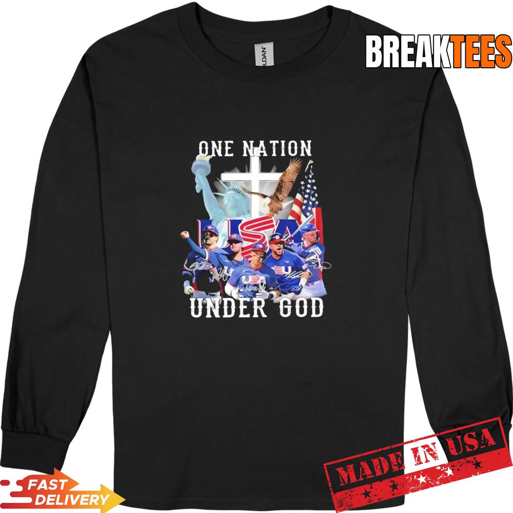 USA Team Baseball One Nation Under God Signatures Tee