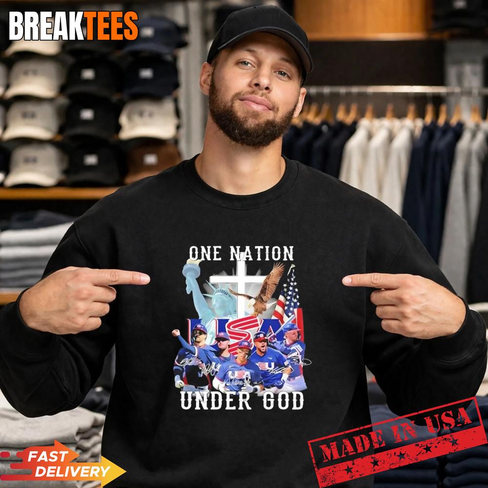 USA Team Baseball One Nation Under God Signatures Tee