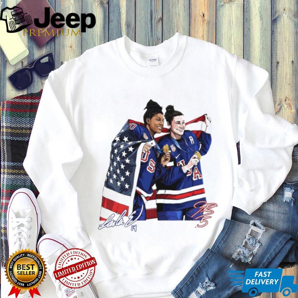 USA Women’s Ice Hockey Gold Medalists Knight and Edwards Signature T Shirt