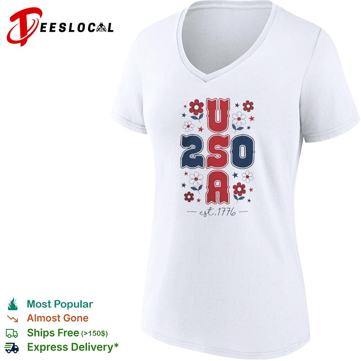 USA floral stars 250 est 1776 shirt