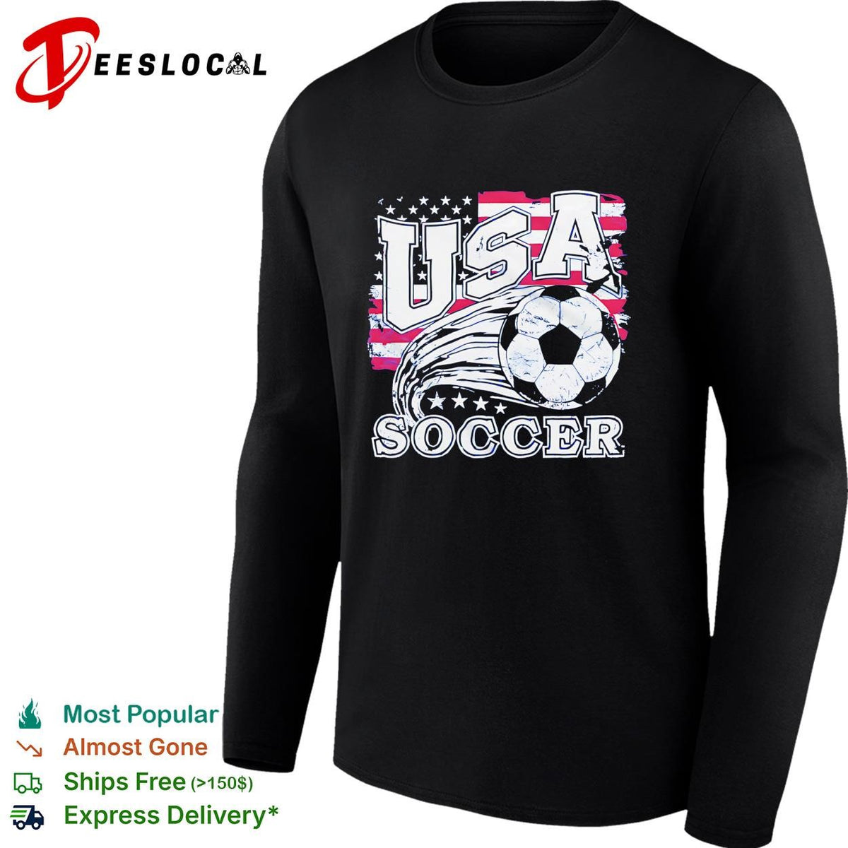 USA soccer ball flag stars patriotic blue shirt