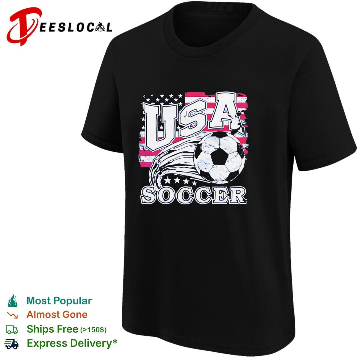 USA soccer ball flag stars patriotic blue shirt