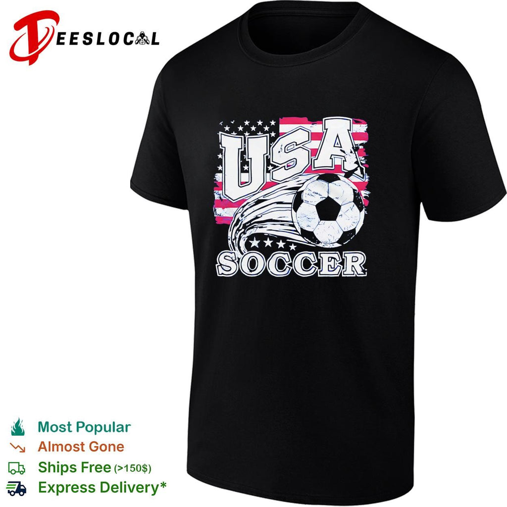 USA soccer ball flag stars patriotic blue shirt