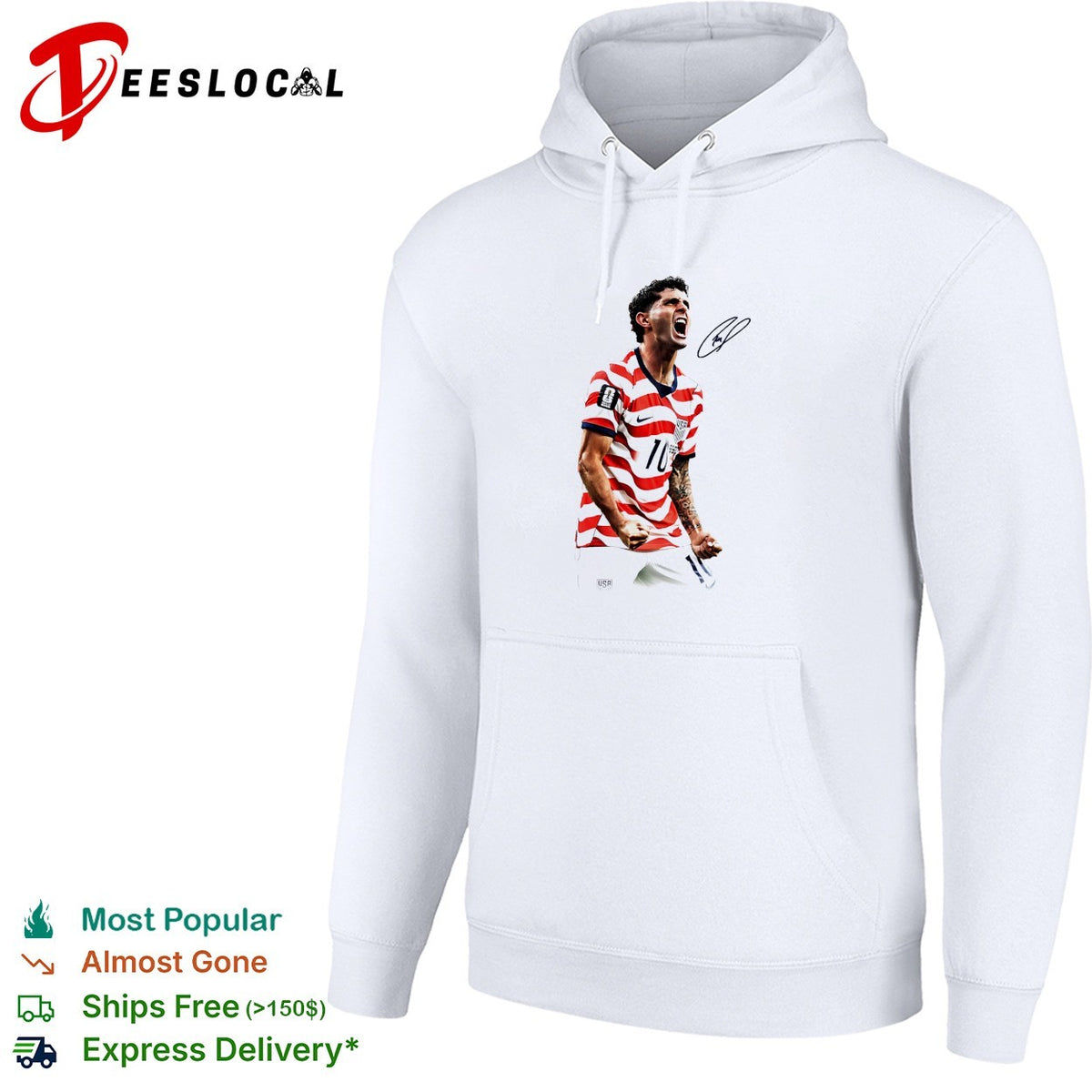 USA soccer national team player number 10 celebration triumphant action portrait shirt