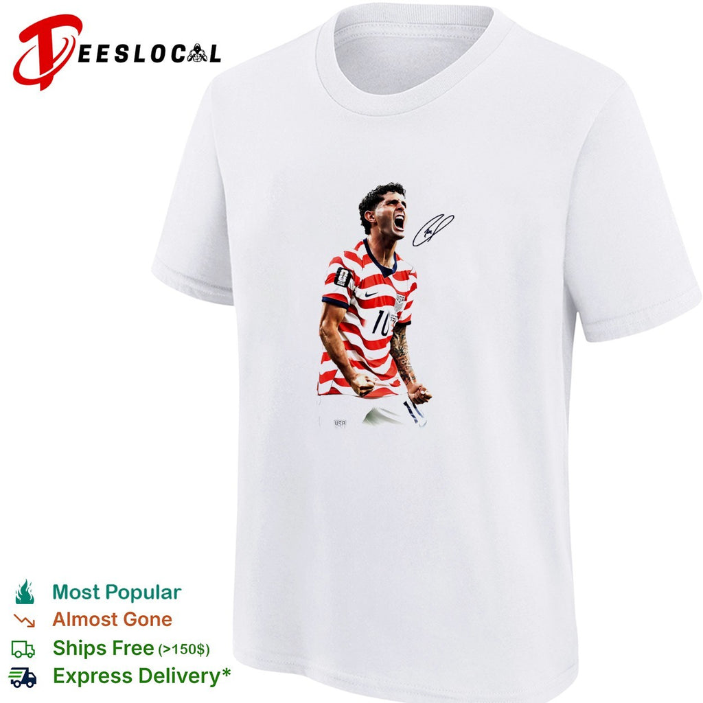 USA soccer national team player number 10 celebration triumphant action portrait shirt